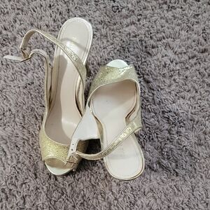 Nine West Gold Peep-toe Slingback Heels